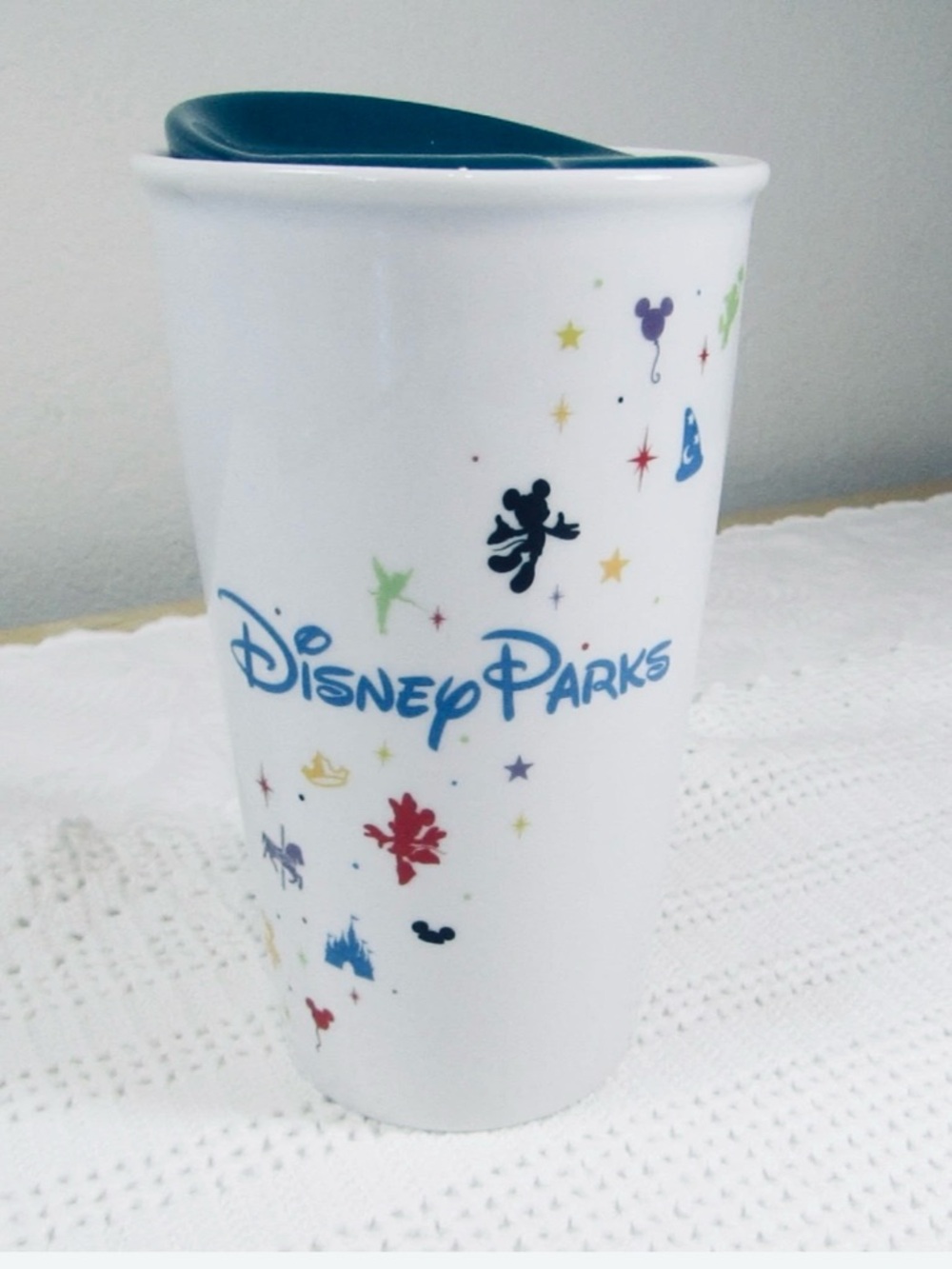 2015 Starbucks  White Travel Tumbler/Lid Ceramic  Mickey Mouse Collector Mug